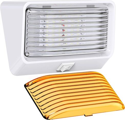 Leisure LED RV Exterior Porch Utility Light with Switch - 12v 300 Lumen Lighting Fixture for RVs, Trailers, Campers, 5th Wheels - White Base, Clear and Amber Lens (White, 1-Pack) in Saudi Arabia