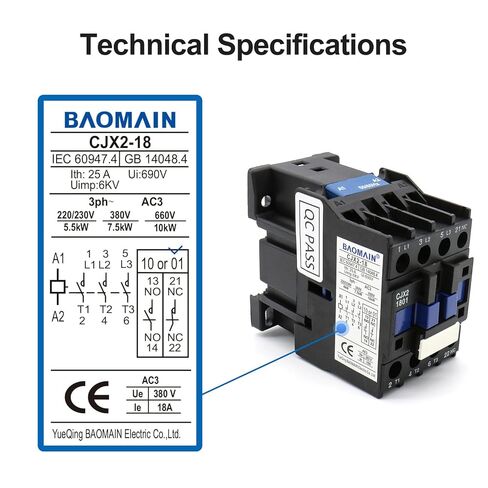 Baomain 3-Pole DC Contactor CJX2-1801 24VDC Coil, 3NO+1NC Auxiliary, 660V 3-Phase, DIN Rail Mount in Saudi Arabia