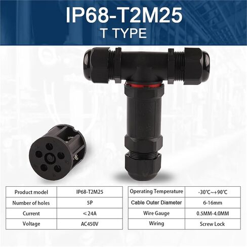 M25 T-Type 6-16mm Cable Wire Connector 5 Pin Screw Terminal Block Tee 1Pcs in Saudi Arabia