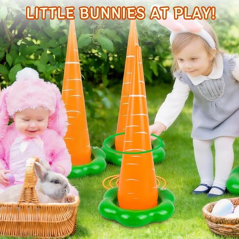 5 عبوات من لعبة الرمي الدائري القابلة للنفخ لعيد الفصح، مجموعة ألعاب عيد الفصح الخارجية مع 10 حلقات بلاستيكية ومضخة، لوازم هدايا حفلات الكرنفال العائلية in Kuwait