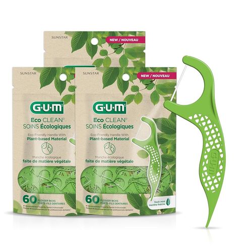 GUM Eco Clean Flosser Picks, Promotes Healthier Gums, Fresh Mint Flavor, Green, 60 Count (Pack of 3) in Saudi Arabia
