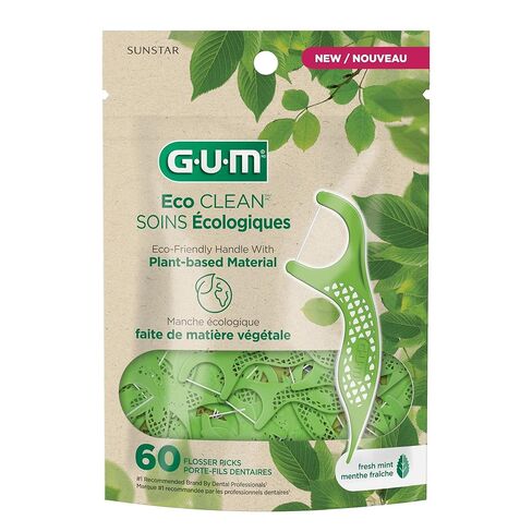 GUM Eco Clean Flosser Picks, Promotes Healthier Gums, Fresh Mint Flavor, Green, 60 Count (Pack of 3) in Saudi Arabia