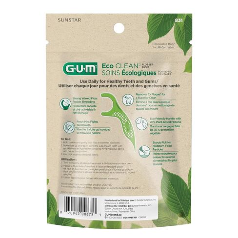 GUM Eco Clean Flosser Picks, Promotes Healthier Gums, Fresh Mint Flavor, Green, 60 Count (Pack of 3) in Saudi Arabia