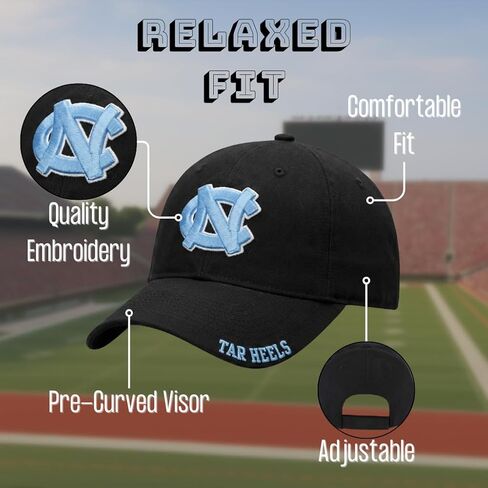 Officially Licensed UNC Black Baseball Hat Classic Tar Heels Primary Team Logo Adjustable Embroidered University North Carolina Sports Cap in Saudi Arabia