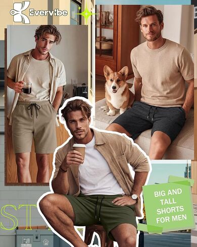 Evervibe 4 Pack Big and Tall Men's Sweat Shorts Athletic Plus Size Shorts with Pockets 9" Drawstring Casual Baggy SweatShorts in Kuwait
