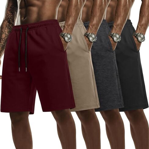 Evervibe 4 Pack Big and Tall Men's Sweat Shorts Athletic Plus Size Shorts with Pockets 9" Drawstring Casual Baggy SweatShorts in Kuwait