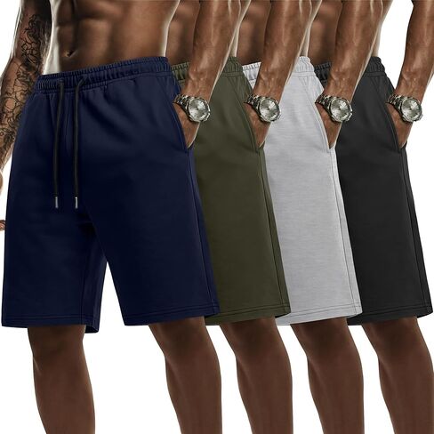 Evervibe 4 Pack Big and Tall Men's Sweat Shorts Athletic Plus Size Shorts with Pockets 9" Drawstring Casual Baggy SweatShorts in Kuwait