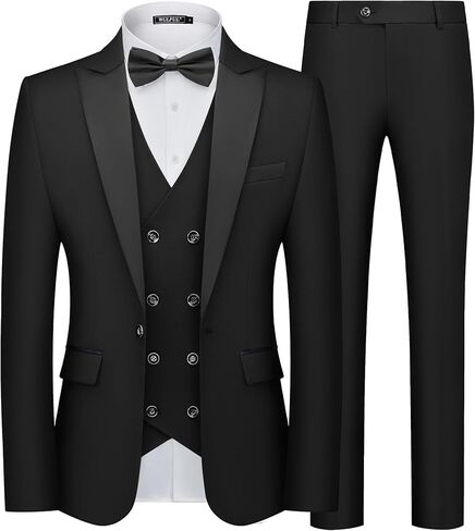WULFUL Men's 3 Piece Suits Slim Fit Tuxedo Suit Set Double Breasted Suit Jacket Vest Pants Set for Wedding Prom in Saudi Arabia