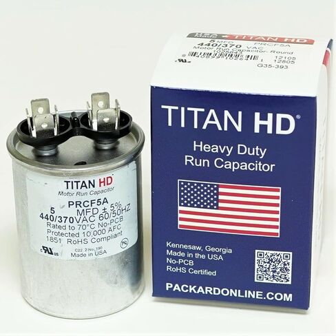 استبدال يناسب TitanHD PRCF5A الأمريكية الصنع HVAC محرك مستدير تشغيل مكثف 5 MFD/UF 440 فولت in Saudi Arabia