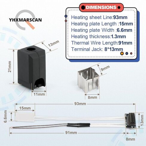 2 Pack Ceramic Heater and Thermistor for Bambu Lab P1P/P1S,3D Printer P1P/P1S Accessories, 24V 48W Ceramic Heater Cartridge, 300°C High Temp Sensor with Fixing Clip and Silicone Sock Conductive in Saudi Arabia