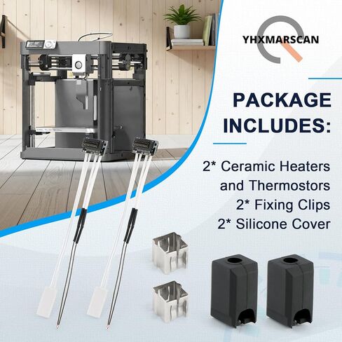 2 Pack Ceramic Heater and Thermistor for Bambu Lab P1P/P1S,3D Printer P1P/P1S Accessories, 24V 48W Ceramic Heater Cartridge, 300°C High Temp Sensor with Fixing Clip and Silicone Sock Conductive in Saudi Arabia