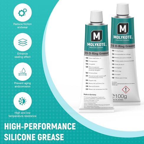 Molykote 55 O-Ring Grease 100g مادة تشحيم تستخدم لحماية وتليين الأختام مثل الحلقات O لمنع التسرب وإطالة عمر الختم، ومقاومة التآكل لدرجات الحرارة العالية والمنخفضة in Kuwait