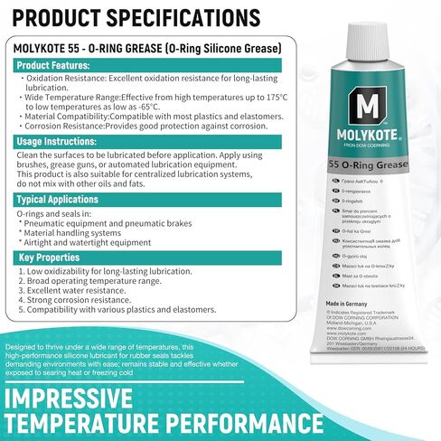 Molykote 55 O-Ring Grease 100g مادة تشحيم تستخدم لحماية وتليين الأختام مثل الحلقات O لمنع التسرب وإطالة عمر الختم، ومقاومة التآكل لدرجات الحرارة العالية والمنخفضة in Kuwait