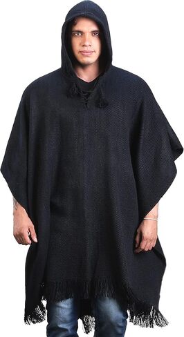 Alpaca Hooded Poncho for Men- Wool Cape with Hood - Winter Long Poncho - Comfortable House Coat-Solid Color in Saudi Arabia