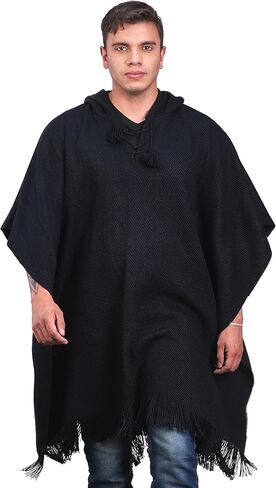 Alpaca Hooded Poncho for Men- Wool Cape with Hood - Winter Long Poncho - Comfortable House Coat-Solid Color in Saudi Arabia