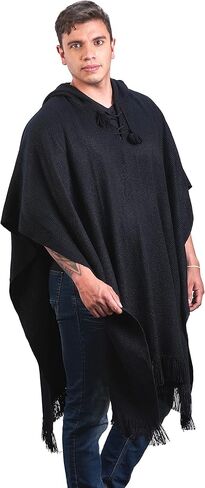 Alpaca Hooded Poncho for Men- Wool Cape with Hood - Winter Long Poncho - Comfortable House Coat-Solid Color in Saudi Arabia