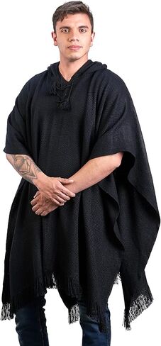 Alpaca Hooded Poncho for Men- Wool Cape with Hood - Winter Long Poncho - Comfortable House Coat-Solid Color in Saudi Arabia