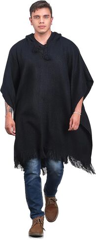 Alpaca Hooded Poncho for Men- Wool Cape with Hood - Winter Long Poncho - Comfortable House Coat-Solid Color in Saudi Arabia