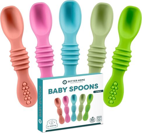 Silicone Baby Spoons First Stage Infant Feeding Spoon For Boys And Girls, Dishwasher-Safe Silicone Baby Feeding Set Soft Tip First Spoon Ergonomic Silicone Training Spoon, Assorted Colors in Saudi Arabia