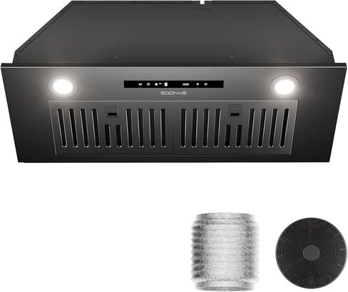 SOONYE Range Hood 30 بوصة، إدراج غطاء محرك السيارة 600 CFM المطبخ تنفيس غطاء محرك السيارة مع 3 سرعة استشعار إيماءة التحكم باللمس مع جهاز التحكم عن بعد، مرشح يربك الدائم، أنبوبي / بدون قنوات قابلة للتحويل in Kuwait