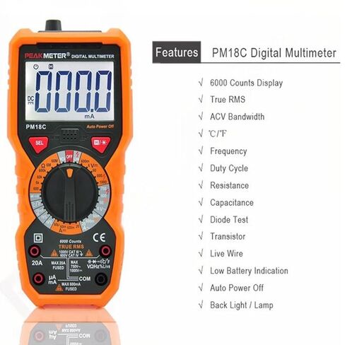 PM18C High Performance Digital Multimeter with AC/DC Voltage, Current Measurement Electrical Tester with 6000 Counts Orange Cover in Saudi Arabia