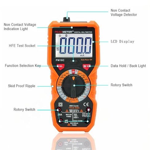 PM18C High Performance Digital Multimeter with AC/DC Voltage, Current Measurement Electrical Tester with 6000 Counts Orange Cover in Saudi Arabia