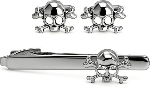 Unique Silver Cufflinks and Tie Clip Set Cute Heart Cross Skull Owl Anchor Airplane Tie Bar Clips for Men Party Wedding Holiday Jewelry with Box in Saudi Arabia