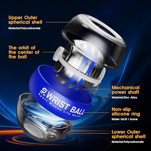 JIN BD Auto-Start Gyro Ball مدرب المعصم، تمرين الساعد الجيروسكوبي لتقوية الأذرع والأصابع والعضلات (أزرق بدون ضوء) in Kuwait