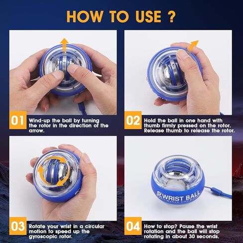 JIN BD Auto-Start Gyro Ball مدرب المعصم، تمرين الساعد الجيروسكوبي لتقوية الأذرع والأصابع والعضلات (أزرق بدون ضوء) in Kuwait