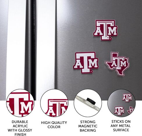 مغناطيس أكريليك من جامعة Desert Cactus Texas A&M مكون من 3 قطع تصميم زخرفي TAMU Aggies مرخص رسميًا (مجموعة المغناطيس A) in Saudi Arabia