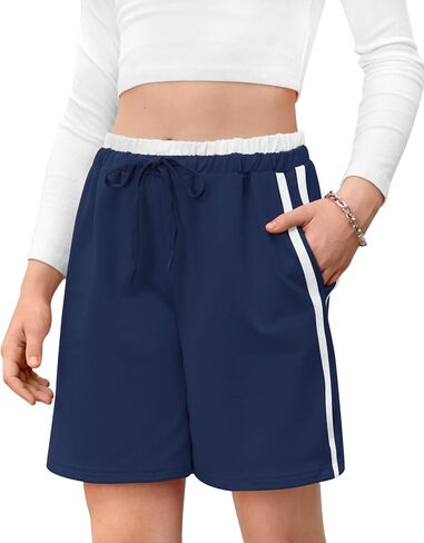 Girls Y2K Striped Track Shorts with Double Waistband, Colorblock Baggy Shorts with Pockets for Summer 8-16Years in Saudi Arabia