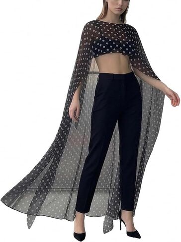 Amiblvowa Women Chiffon Capelet Sheer Mesh Bridal Cape Shawl Wraps Asymmetrical High Low Flowy Wedding Party Cover Up Poncho in Saudi Arabia