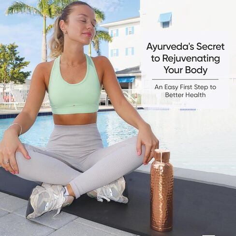 100% Pure Copper Water Bottle for Drinking Water – 34 oz (1000ml) Hammered Finish Leak-Proof Lid | Ayurvedic Copper Vessel for Yoga, Gym, Office & Home in Saudi Arabia