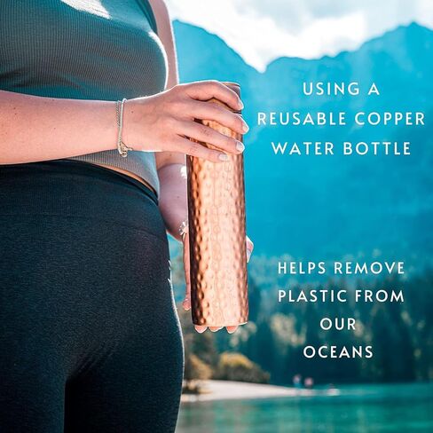 100% Pure Copper Water Bottle for Drinking Water – 34 oz (1000ml) Hammered Finish Leak-Proof Lid | Ayurvedic Copper Vessel for Yoga, Gym, Office & Home in Saudi Arabia