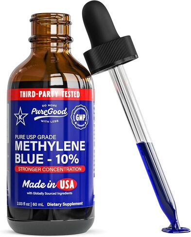 Methylene Blue 10% Liquid – 10 mg per 0.1 mL Serving – 60 mL (2 fl oz) – About 480 Servings – Third-Party Tested – Amber Glass Bottle in Saudi Arabia