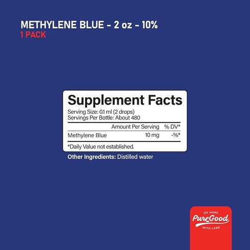 Methylene Blue 10% Liquid – 10 mg per 0.1 mL Serving – 60 mL (2 fl oz) – About 480 Servings – Third-Party Tested – Amber Glass Bottle in Saudi Arabia