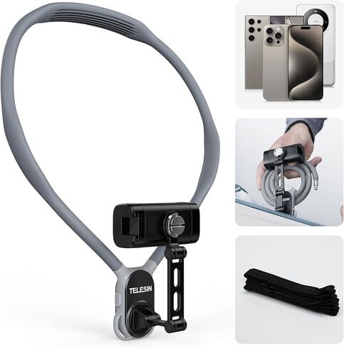 TELESIN Neck Phone Holder POV/Vlog Neck Mount for Phones with Phone Clip | Hands Free Phone Neck Holder w Chest Strap Neck Selfie Mount Video Recording for iPhone Samsung Google Pixel and All Phones in Kuwait