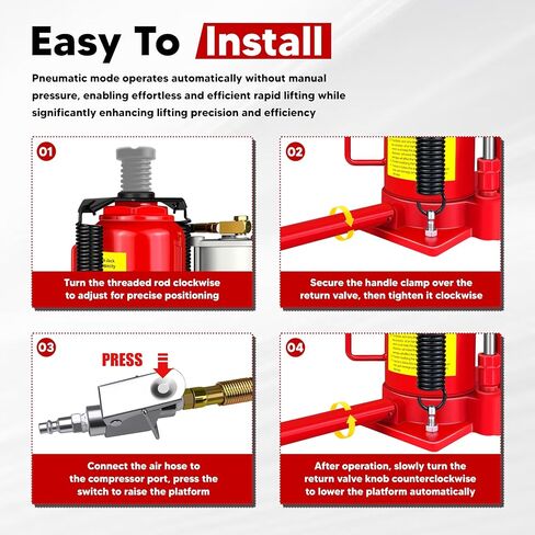 Air Hydraulic Bottle Jack with Color Box, 20 Ton (40,000 lbs) Cap Welded Pneumatic Bottle Jack, 10-1/4-20 inch Lifting Range, Manual Handle and Air Pump, for Car, Pickup, Truck, RV, Auto Repair in Saudi Arabia