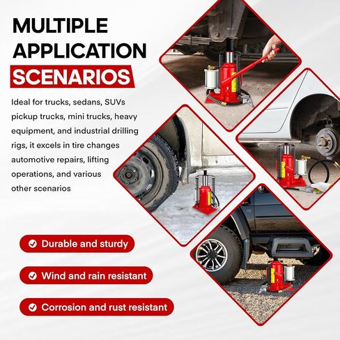 Air Hydraulic Bottle Jack with Color Box, 20 Ton (40,000 lbs) Cap Welded Pneumatic Bottle Jack, 10-1/4-20 inch Lifting Range, Manual Handle and Air Pump, for Car, Pickup, Truck, RV, Auto Repair in Saudi Arabia
