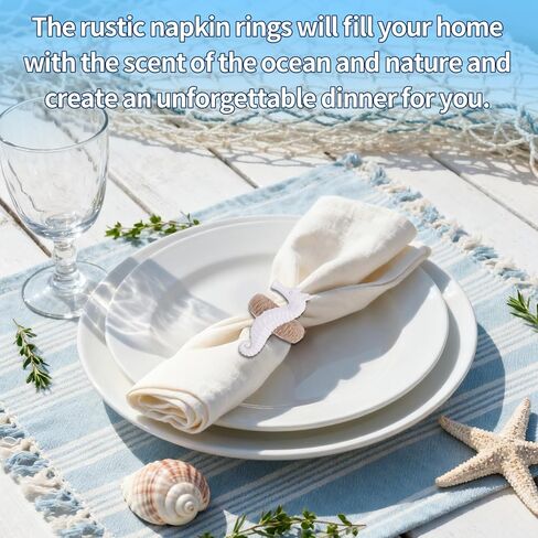 9pcs Coastal Napkin Rings, White Starfish Seashell Seahorse Napkin Buckle Beach Serviette Buckles for Coastal Wedding Crafts Banquet Holiday Decoration in Saudi Arabia