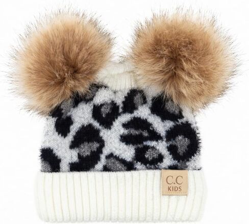 CC Beanie Leopard Kids Pom Pom Winter Hat in Saudi Arabia