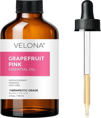 Grapefruit Pink Essential Oil by Velona - 4 Fl Oz | Therapeutic Grade | for Aromatherapy Diffuser, Massage, Skincare, Haircare, Soapmaking | Undiluted in Glass Bottle in Saudi Arabia