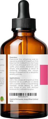Grapefruit Pink Essential Oil by Velona - 4 Fl Oz | Therapeutic Grade | for Aromatherapy Diffuser, Massage, Skincare, Haircare, Soapmaking | Undiluted in Glass Bottle in Saudi Arabia