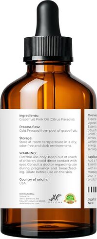 Grapefruit Pink Essential Oil by Velona - 4 Fl Oz | Therapeutic Grade | for Aromatherapy Diffuser, Massage, Skincare, Haircare, Soapmaking | Undiluted in Glass Bottle in Saudi Arabia