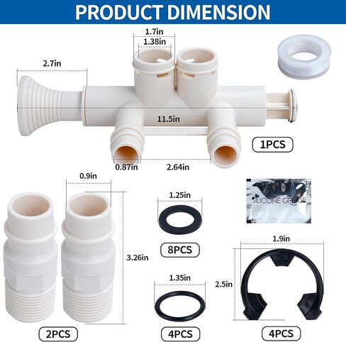 7345396 - High Flow 1" Water Softener Bypass Valve Kit with 2 Adapters, 4 Clips, 4 O-rings, and 8 Gaskets, for 8 Screw Caps, Compatible with Whirlpool/Kenmore/GE/EcoPure/Morton/NorthStar Models in Saudi Arabia