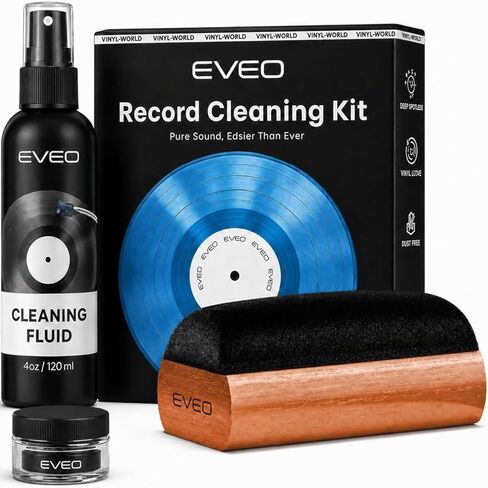 EVEO Vinyl Record Cleaning Kit - 4in1 Vinyl Record Cleaner Kit for Vinyl Records Albums. Vinyl Cleaner Includes XL Record Brush, Cleaning Liquid (4oz), Duster & Stylus Cleaning Gel - Archival Standard in Saudi Arabia
