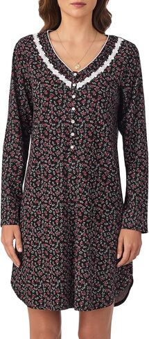 Eileen West Womens Sleepwear & Loungewear - 100% Cotton Peached Jersey Collection - Long Sleeve Soft & Cozy V-Neck Nightshirt in Saudi Arabia