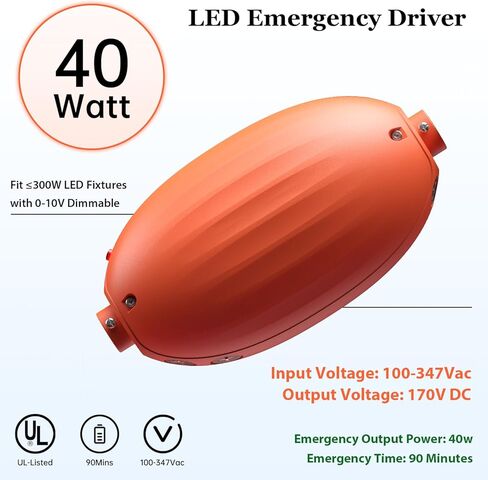 برنامج تشغيل LED للطوارئ بقدرة 40 وات لإضاءة UFO High Bay القابلة للتعتيم، برنامج تشغيل احتياطي للبطارية مع جهاز تحكم عن بعد، إدخال 100V-347Vac مخرج 170Vdc، وقت الطوارئ 90 دقيقة، اختبار تلقائي، مدرج في قائمة UL in Kuwait