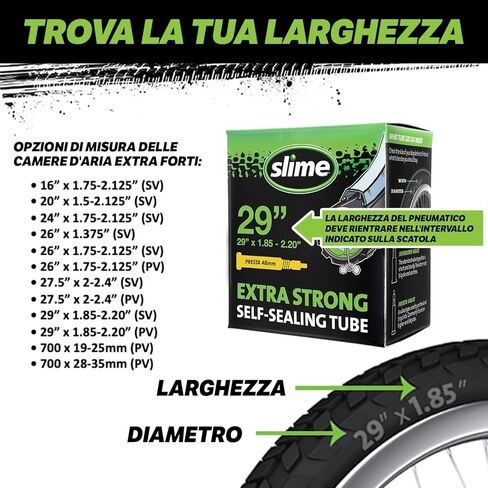 Slime 30058SL مانع تسرب الأنبوب الداخلي للدراجة، ختم ذاتي، منع وإصلاح، صمام شريدر، 40/57-406 مم (29 بوصة × 1.50-2.3 بوصة)، قد تختلف التعبئة والتغليف، أخضر in Saudi Arabia