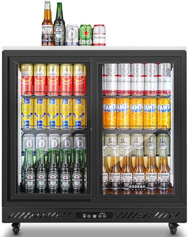 BODEGACOOLER مبرد بار خلفي، ثلاجة مشروبات تجارية سعة 12 قدمًا مكعبًا مع 3 أبواب زجاجية منزلقة، سطح مقاوم للصدأ، ثلاجة مشروبات مثالية للبيرة والنبيذ والصودا ومعتمدة من وزارة الطاقة، مع عجلات in Kuwait